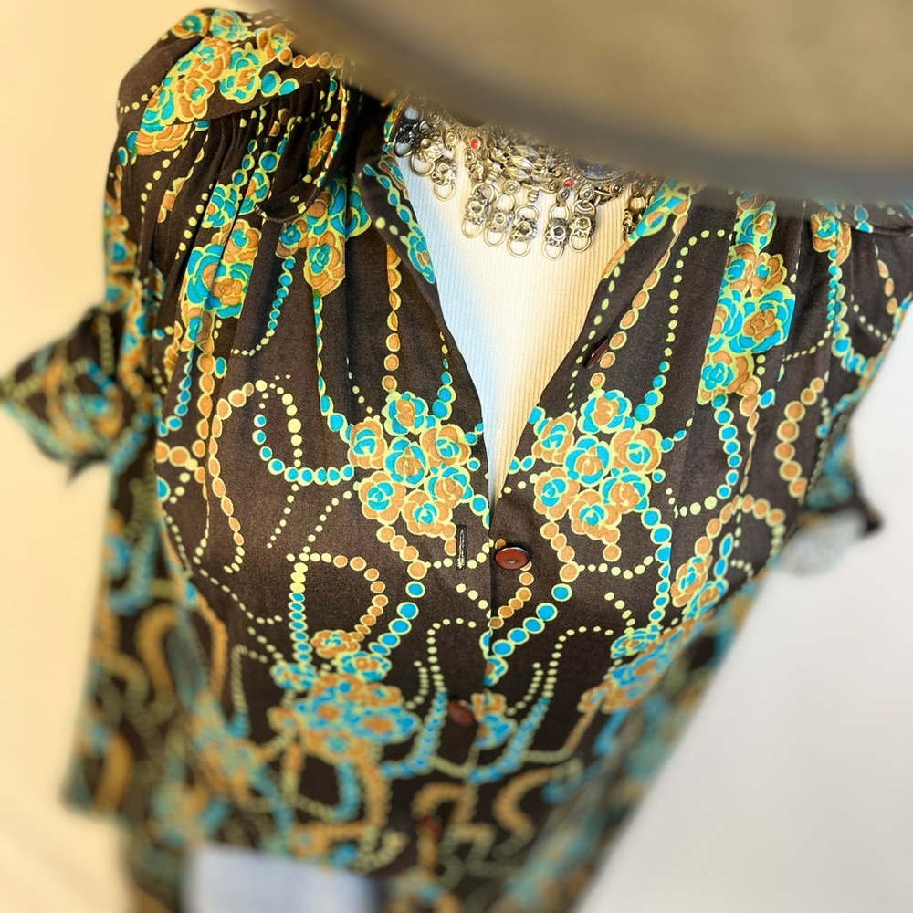 Blue & Brown Smocked Flutter Sleeve dress or duster over jeans & a tee